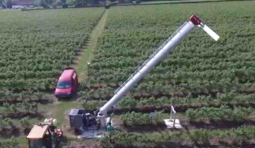 It is easy to install the laydown wind machine to fight the frost in your orchard